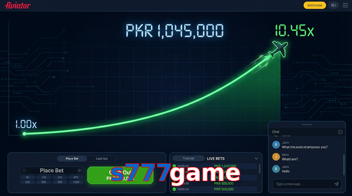 Main screen of S777game aviator page for PK players