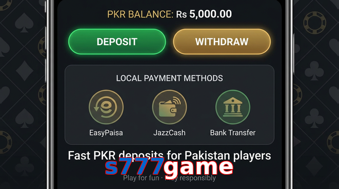 Deposit and withdrawal screen with PKR methods